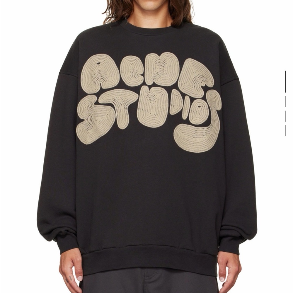 Acne Studios Black Crewneck with Cream Graphic
